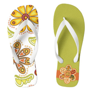 Retro Blume Hippie Orange Green Flip Flops