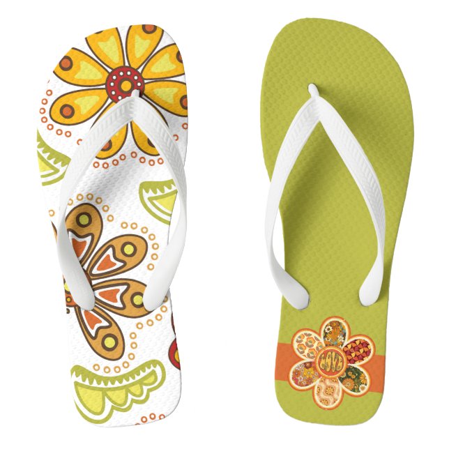Retro Blume Hippie Orange Green Flip Flops (Fußbett)