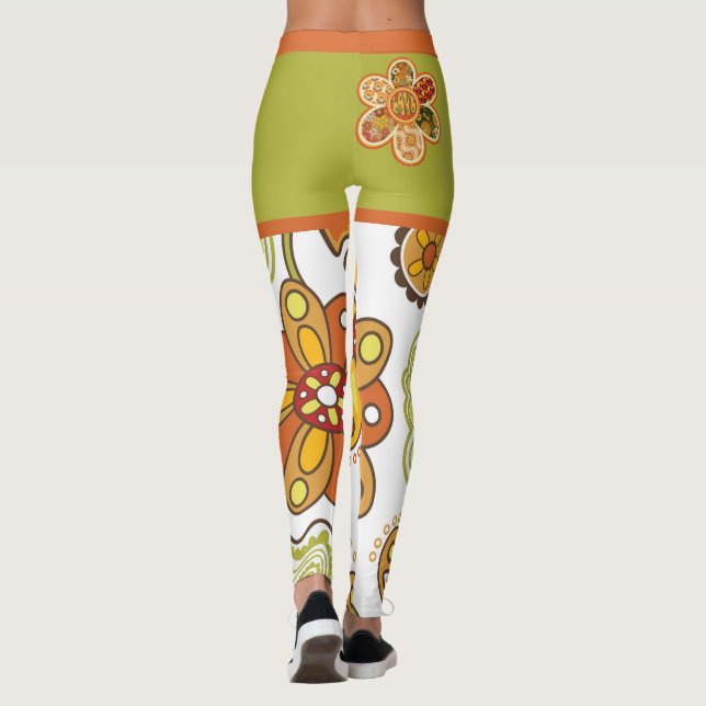Retro Blume Hippie Orange Green Leggings (Rückseite)