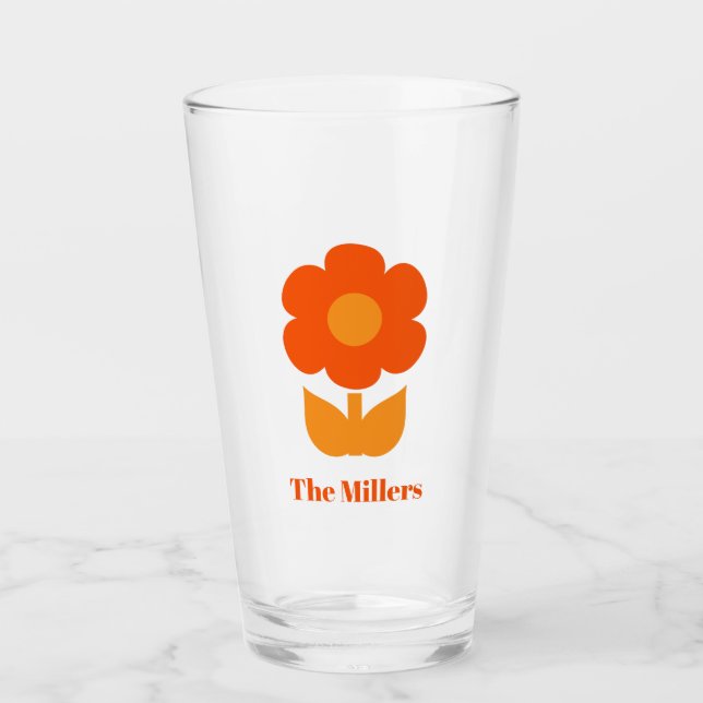 Retro-Blume im 70er Orange Personalisiert Glas (Vorderseite)