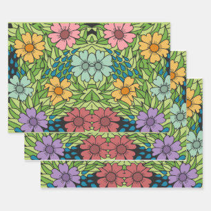 Retro-Blume im großen Maßstab mehrfarbig Geschenkpapier Set