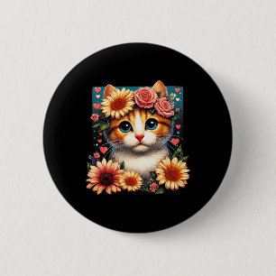 Retro Blume Katze Liebe Kite mit Blume Anim Button