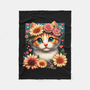 Retro Blume Katze Liebe Kite mit Blume Anim Fleecedecke