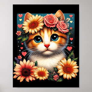 Retro Blume Katze Liebe Kite mit Blume Anim Poster