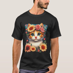 Retro Blume Katze Liebe Kite mit Blume Anim T-Shirt