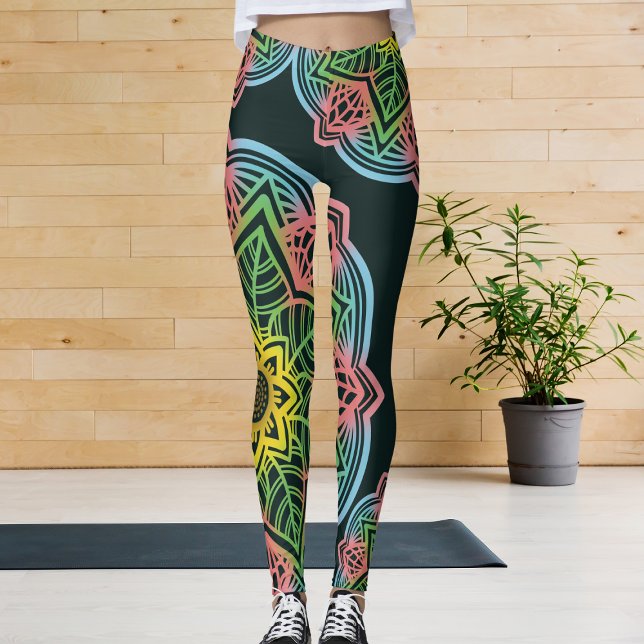 Retro Blume Mandala Yoga Leggings (A unique flower legging design for your workout routine.)