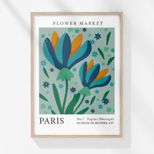 Retro Blume Market Paris Blue Orange Blume Poster