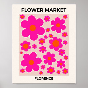 Retro Blume Markt Florenz Abstrakt Rosa Blüte Poster