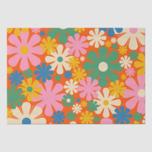 Retro-Blume Mehrfarbiger 60er 70er Blumenmuster Seidenpapier