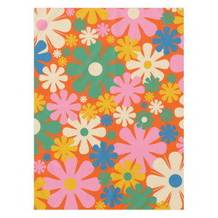 Retro-Blume Mehrfarbiger 60er 70er Blumenmuster Tischdecke