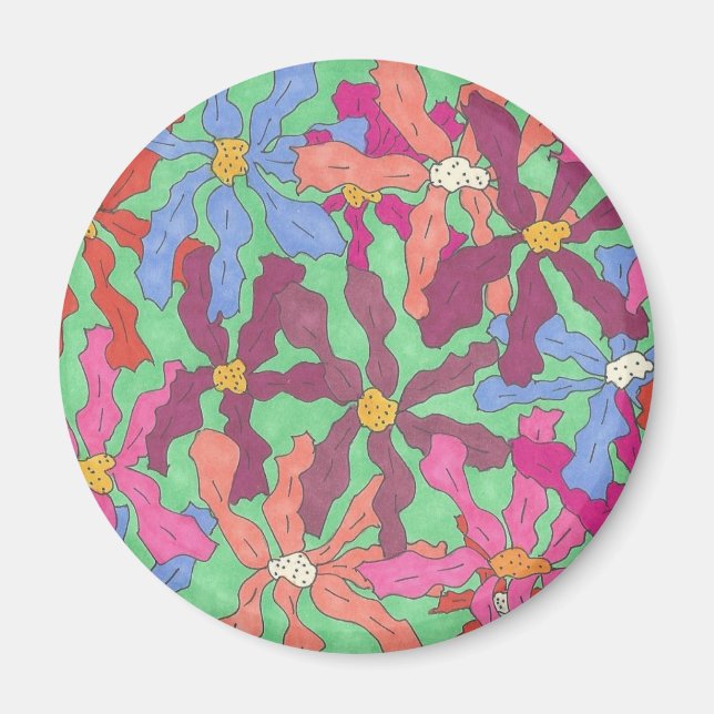 Retro-Blume Muster Boho Design Magnet (Vorne)
