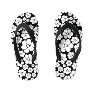 Retro Blume Muster in Weiß auf Schwarz Kinderbadesandalen