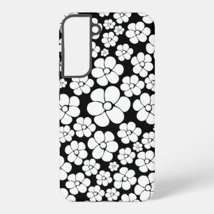 Retro Blume Muster in Weiß auf Schwarz Samsung Galaxy Hülle