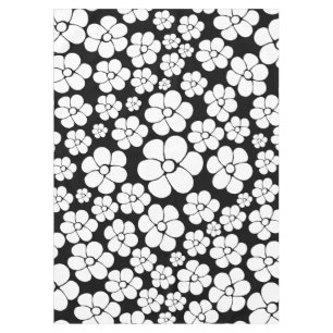 Retro Blume Muster in Weiß auf Schwarz Tischdecke