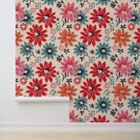 Retro Blume Muster Rot Orange Blau