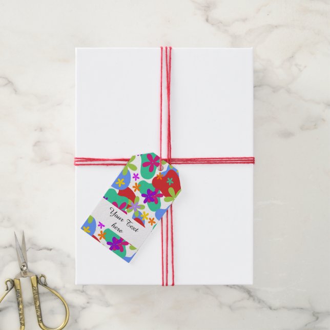 Retro-Blume nahtlos farbig Geschenkanhänger (Mit Garn)