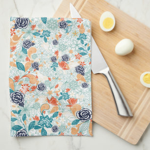 Retro-Blume Nahtloses Muster Geschirrtuch