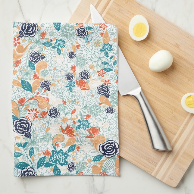 Retro-Blume Nahtloses Muster Geschirrtuch (Viertel Falte)