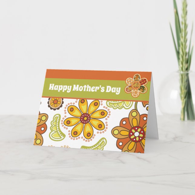 Retro Blume Orange Green Happy Mother Day Karte (Vorderseite)