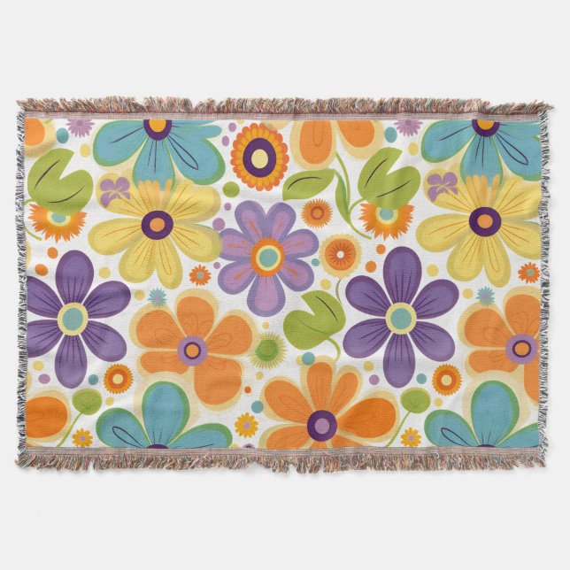 Retro Blume Orange Lilac Green Decke (Vorderseite)