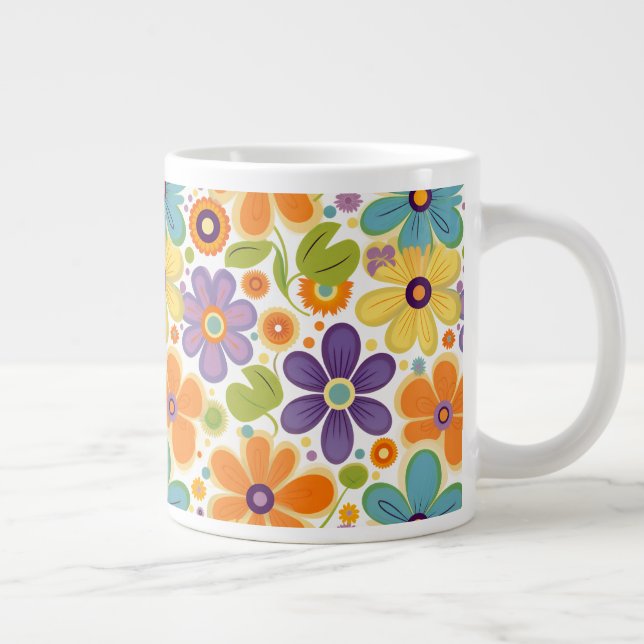 Retro-Blume Orange Lilac und Green Jumbo-Tasse (Rechts)