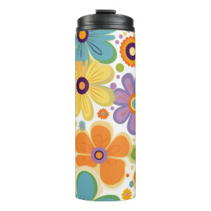 Retro-Blume Orange Lilac und Green Thermosbecher