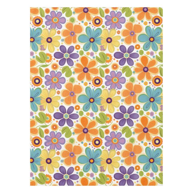 Retro-Blume Orange Lilac und Green Tischdecke (Vorderseite)