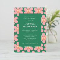 Retro Blume Peace Pink Green Graduation Party