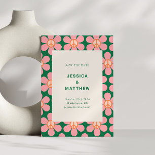 Retro Blume Peace Pink Green Groovy Hochzeit Save The Date