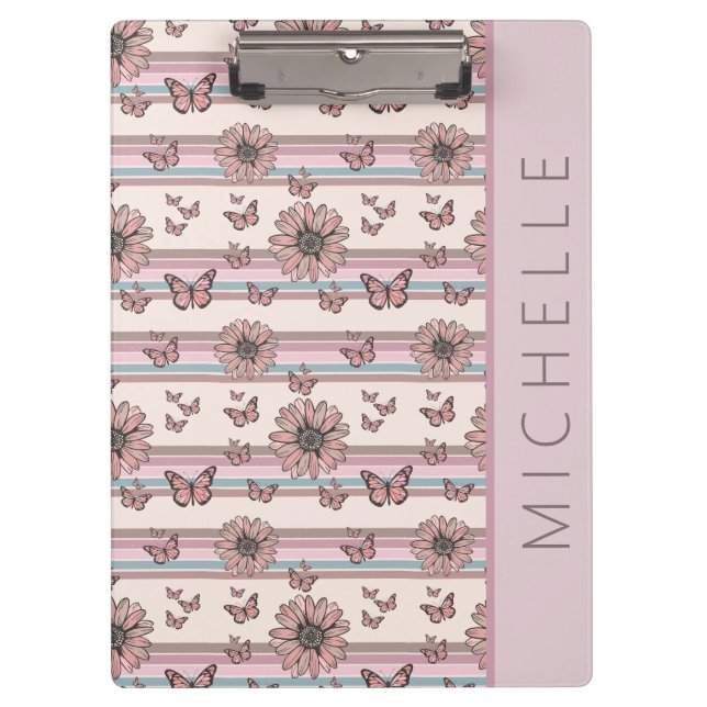 Retro-Blume Personalisiert mit Name Floral Daisy Klemmbrett (Vorderseite)