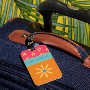 Retro-Blume personalisierter Name Gepäckanhänger