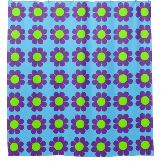 Retro-Blume-Power Duschvorhang (Vorderseite)