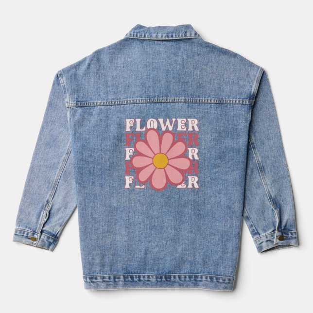 Retro Blume Power - Vintag rosa Daisy Jeansjacke (Rückseite)