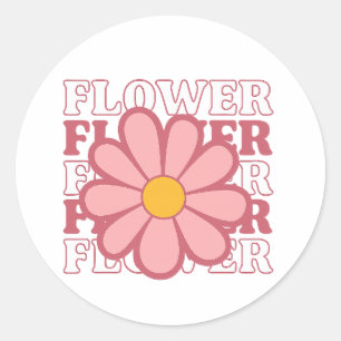 Retro Blume Power - Vintag rosa Daisy Runder Aufkleber