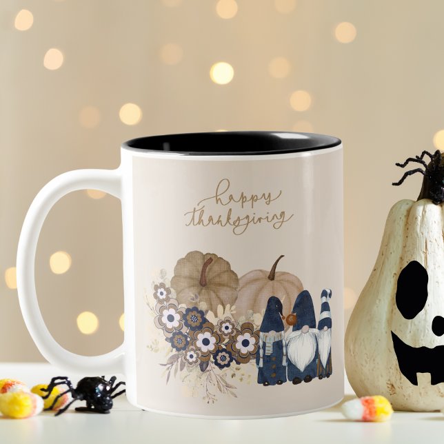 Retro Blume Pumpkins Denim Gnomes Erntedank Zweifarbige Tasse (Von Creator hochgeladen)
