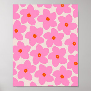 Retro Blume rosa Orange und neutral Poster