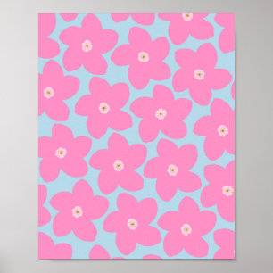 Retro-Blume rosa und blau Poster
