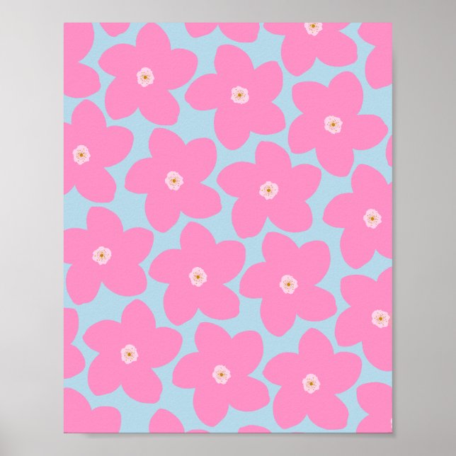 Retro-Blume rosa und blau Poster (Vorne)