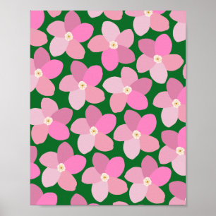 Retro-Blume rosa und grün Poster