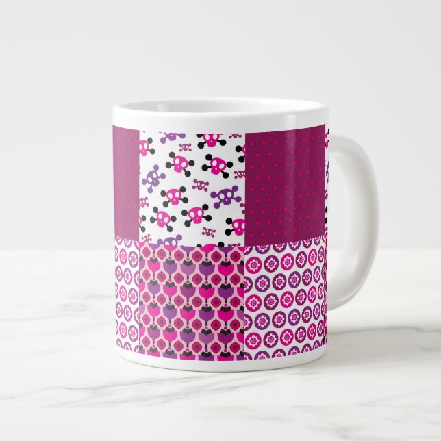 Retro Blume Skull Polka Punkt Jumbo-Tasse (Vorderseite Rechts)