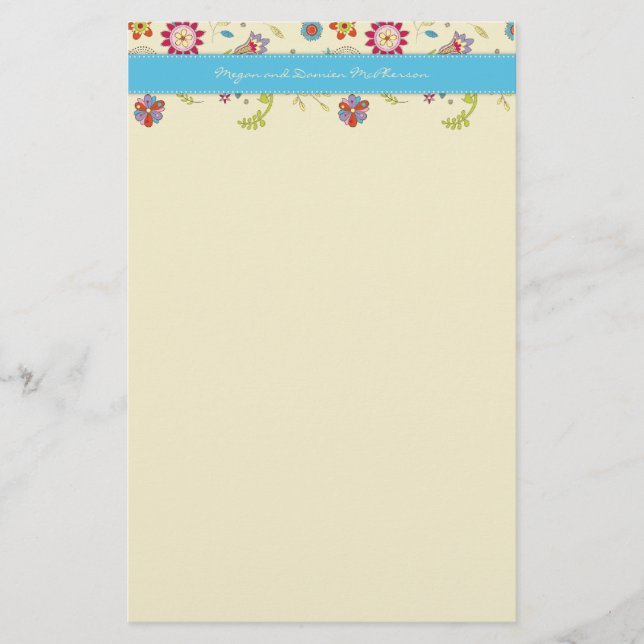 Retro-Blume ・ Türkis ・ Geschirr Briefpapier (Vorderseite)