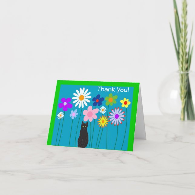 Retro-Blume und Black Cat Dankeschön Karten (Vorderseite)