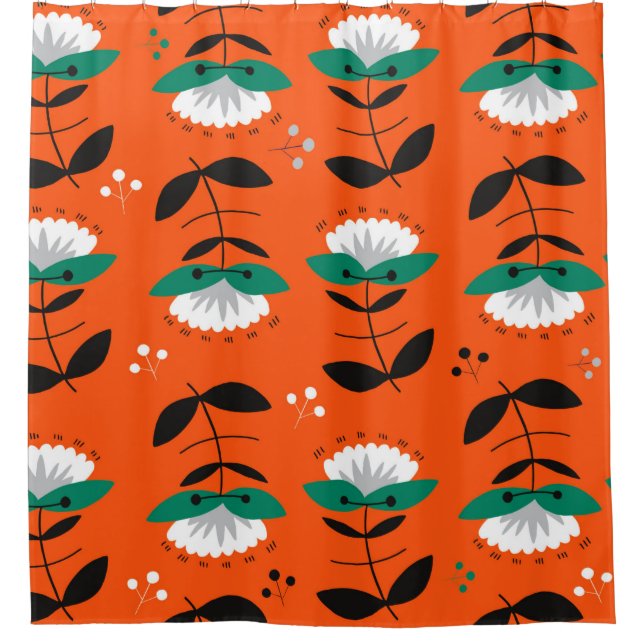 Retro Blume und Blätter nahtlos Muster.  Duschvorhang (Vorderseite)