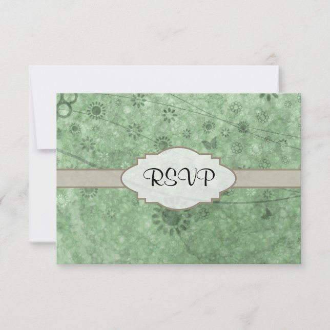 Retro-Blume und Schmetterlinge Aqua.png RSVP Karte (Vorderseite)