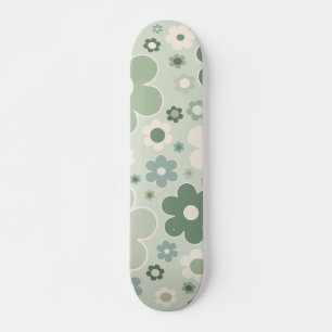 Retro-Blume zeigen Grünes Abstraktes Blumenmuster Skateboard