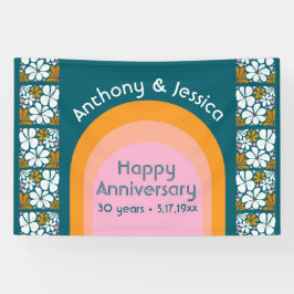 Retro-Blume zum Jahrestag Groovy 70er Boho Banner