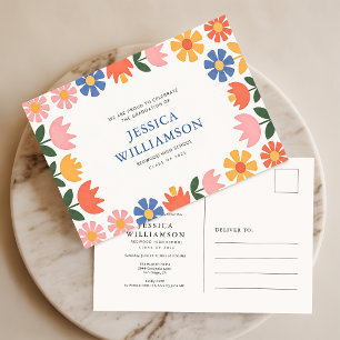 Retro Blumen-Absolventen Abschlussfeier Einladung Postkarte