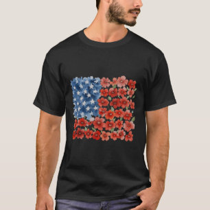 Retro-Blumen-Amerikanische-Flagge-USA-patriotisch- T-Shirt