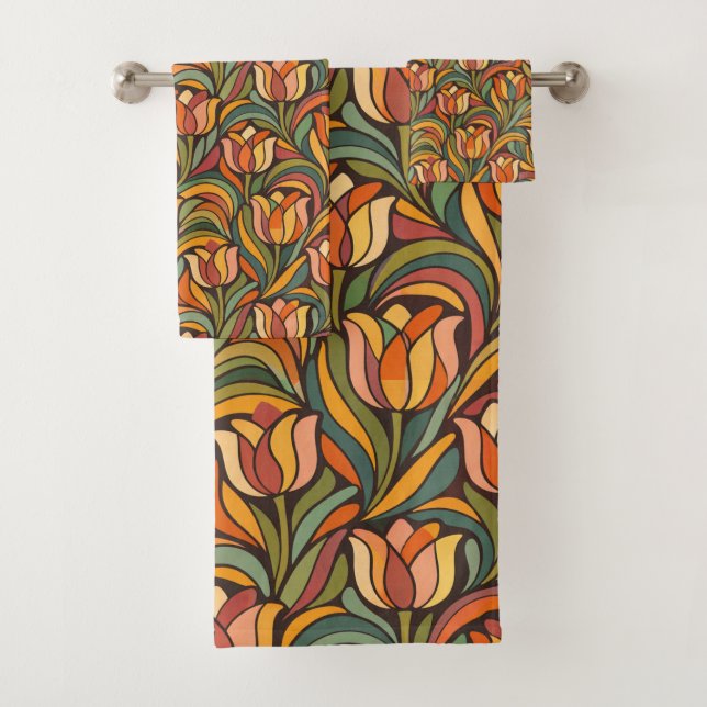 Retro-Blumen-Art-Nouveau-Muster-Dekor Badhandtuch Set (Insitu)