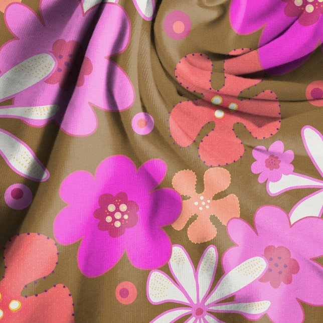 Retro-Blumen-Art-Pattern Rosa Braun Stoff (Von Creator hochgeladen)